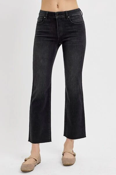 Tummy Control Mid Rise Crop Straight Jeans
