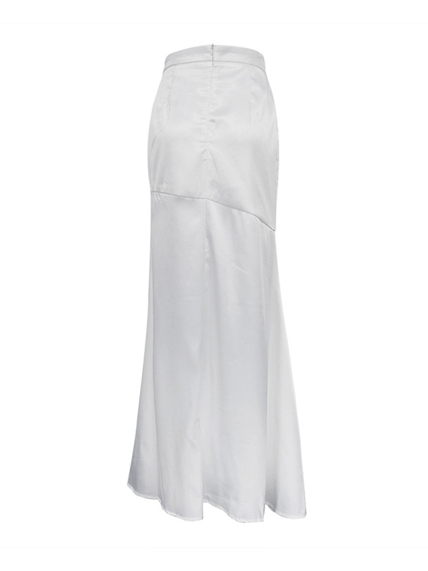 Solid Color Split-Joint Split-side Zipper High Waisted Loose Skirts Bottoms