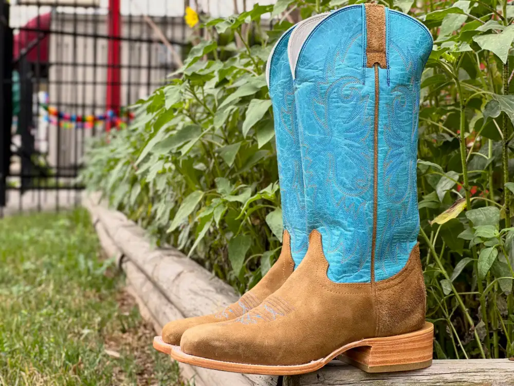 Men’s Honey Rough-Out Boots With Turquoise Shaft