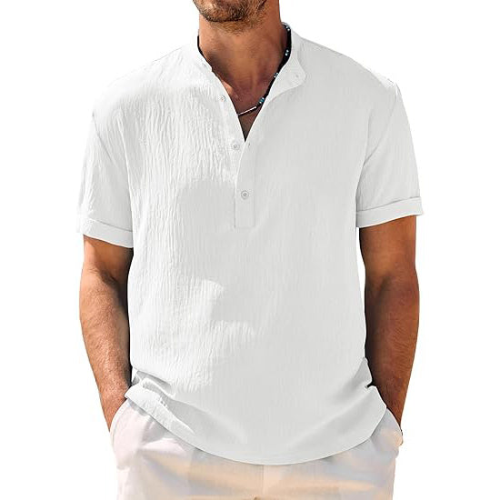 Men's Casual Henley Shirt Band Collar Short Sleeve Shirt Summer Beach Hippie T-Shirt