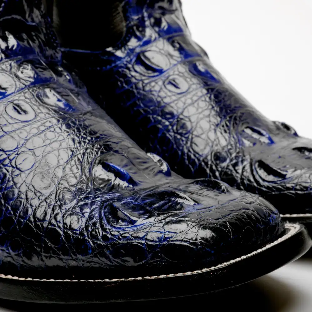 Royal Blue Giant Caiman Hornback Leather Boots - Square Toe