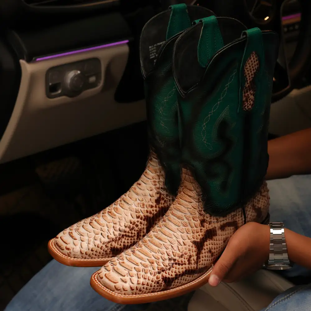 Natural Desert Python Leather Boots - Square Toe