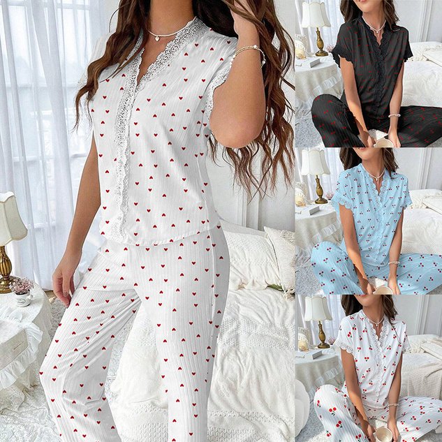 Simple V Neck Floral Loose Lounge Set