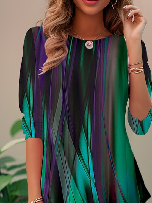 Women Casual Gradient Loose Crew Neck T-shirts