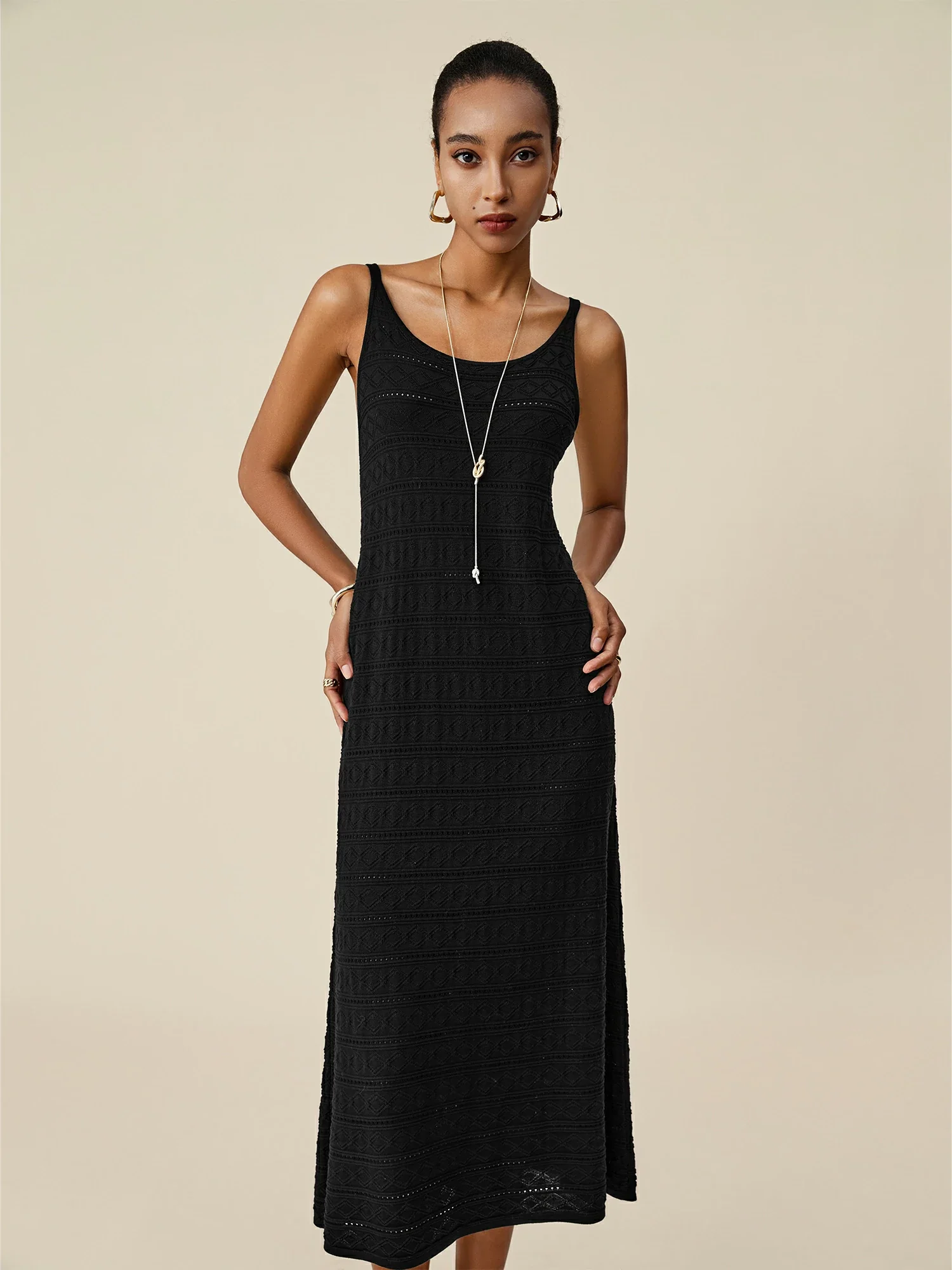 100% Lyocell Round Neck Camisole Knitted Dress