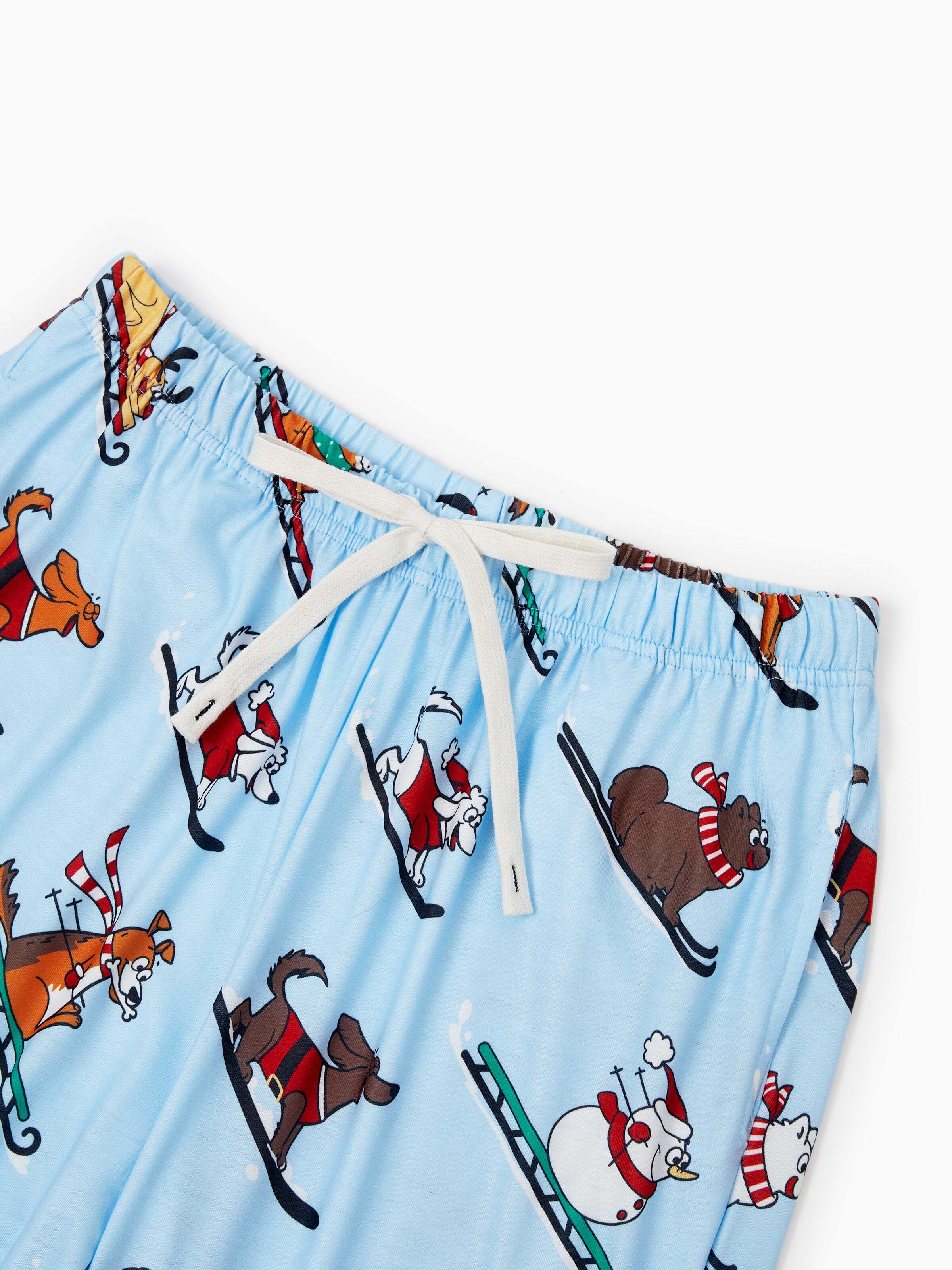 Christmas Matching Family Pajamas Set Sled Dogs Print PJS with Christmas Socks Blue