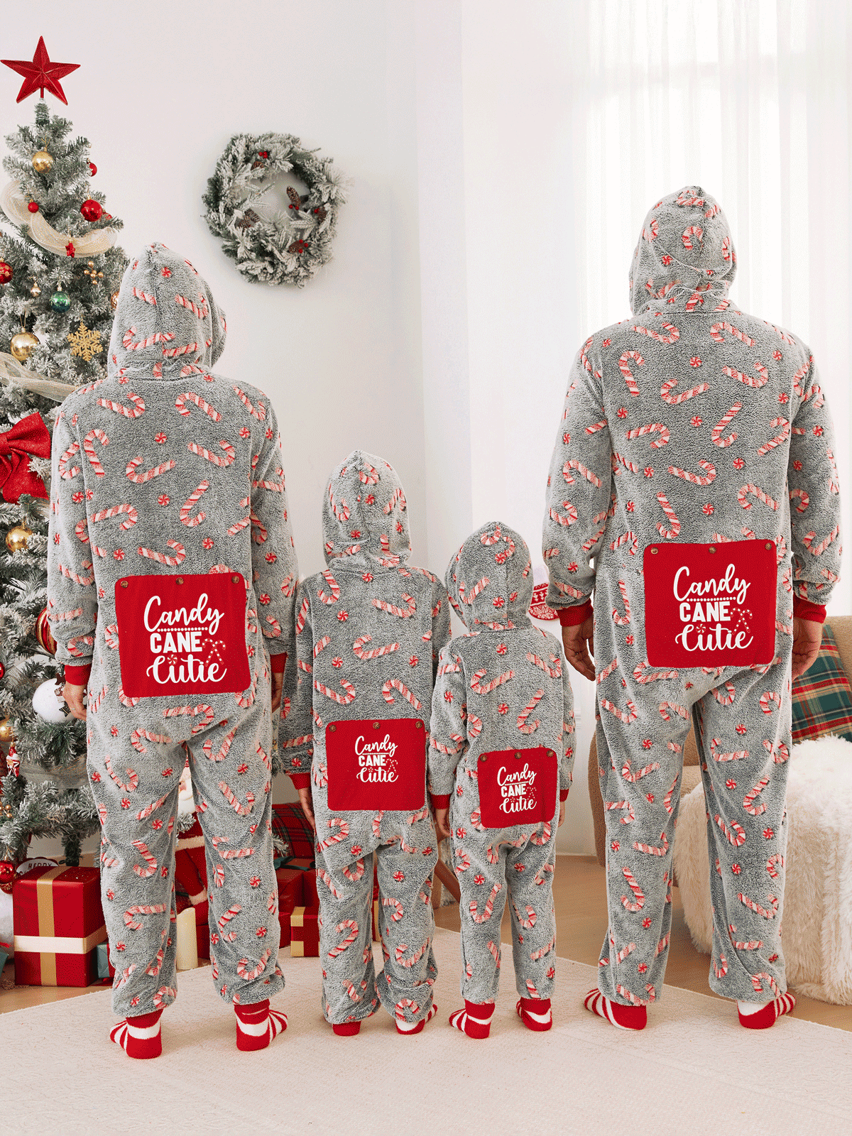 Onesies Pajamas Matching Christmas Outfits Candy Cane Pattern (Glow in the Dark) with Christmas Socks Black