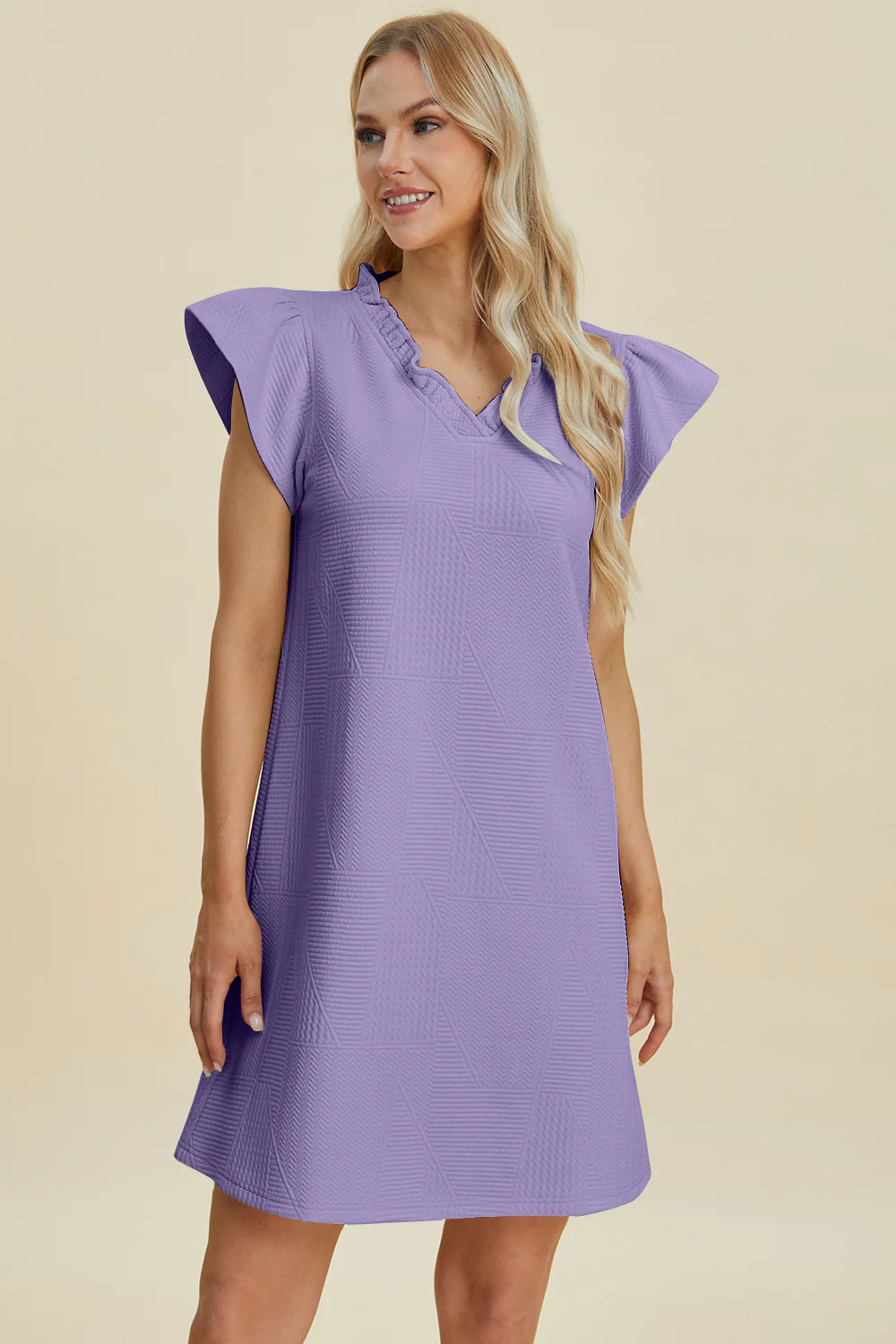 Full Size Ruffled V-Neck Cap Sleeve Dress
