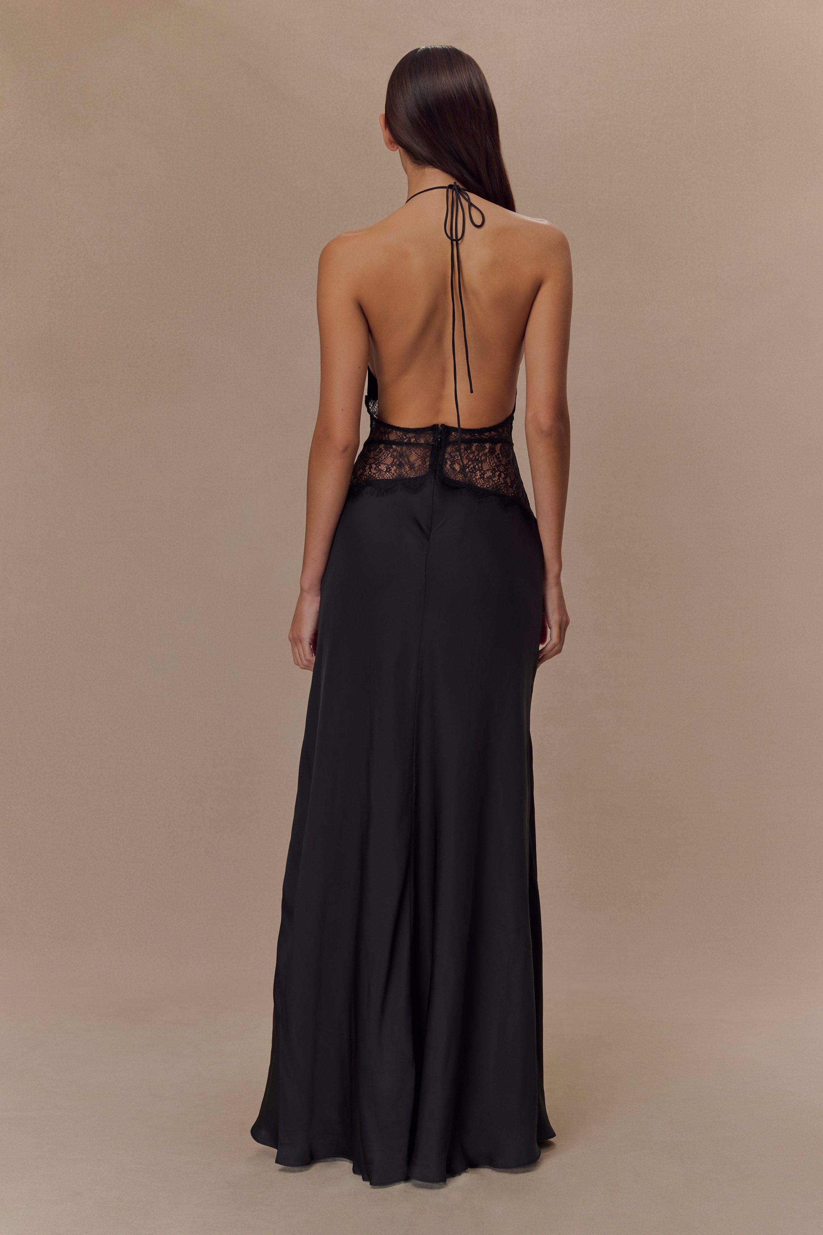 Black Lace And Satin Maxi Dress