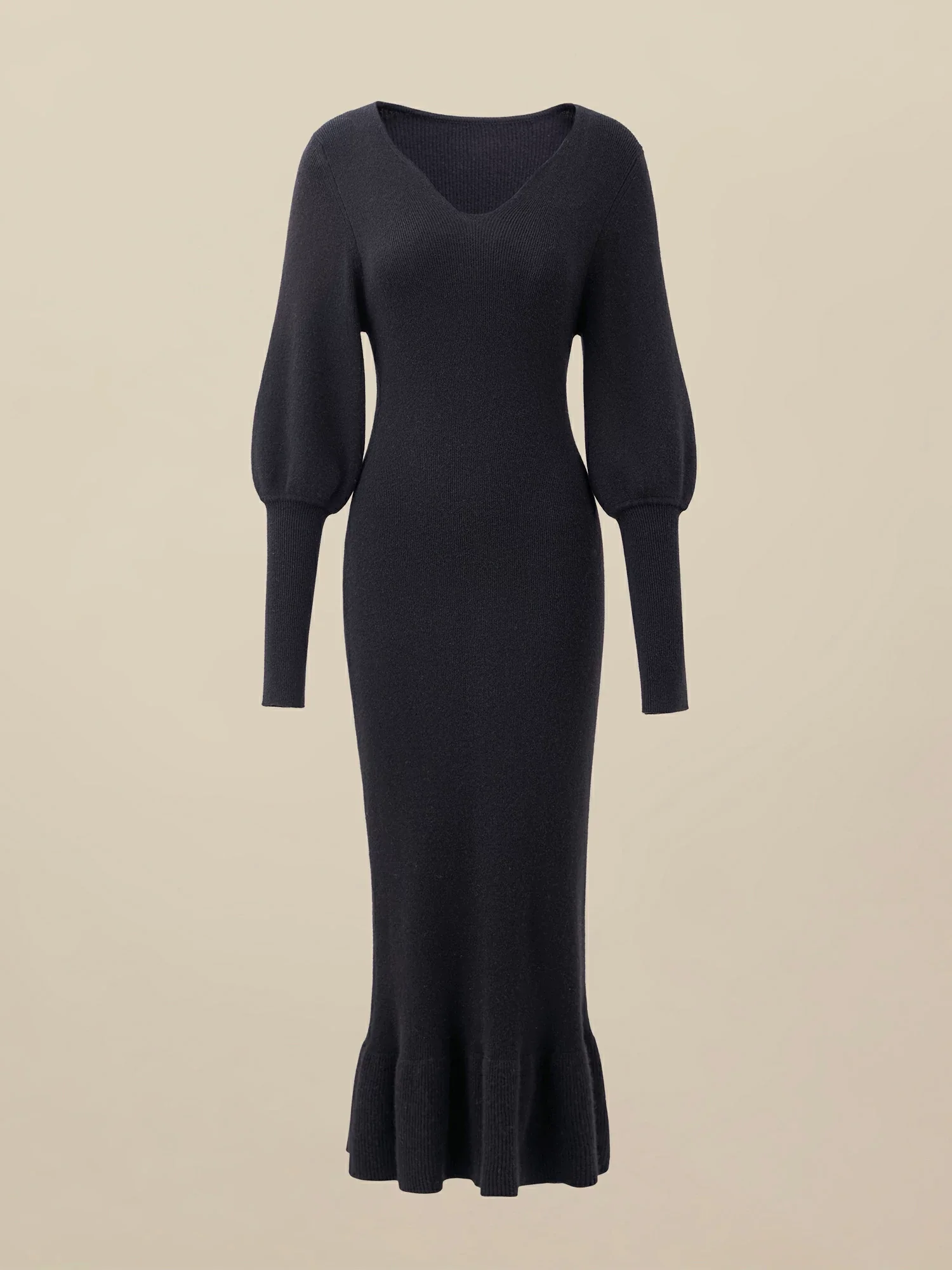 Women's 100% Wool V-Neck Knitted Dress