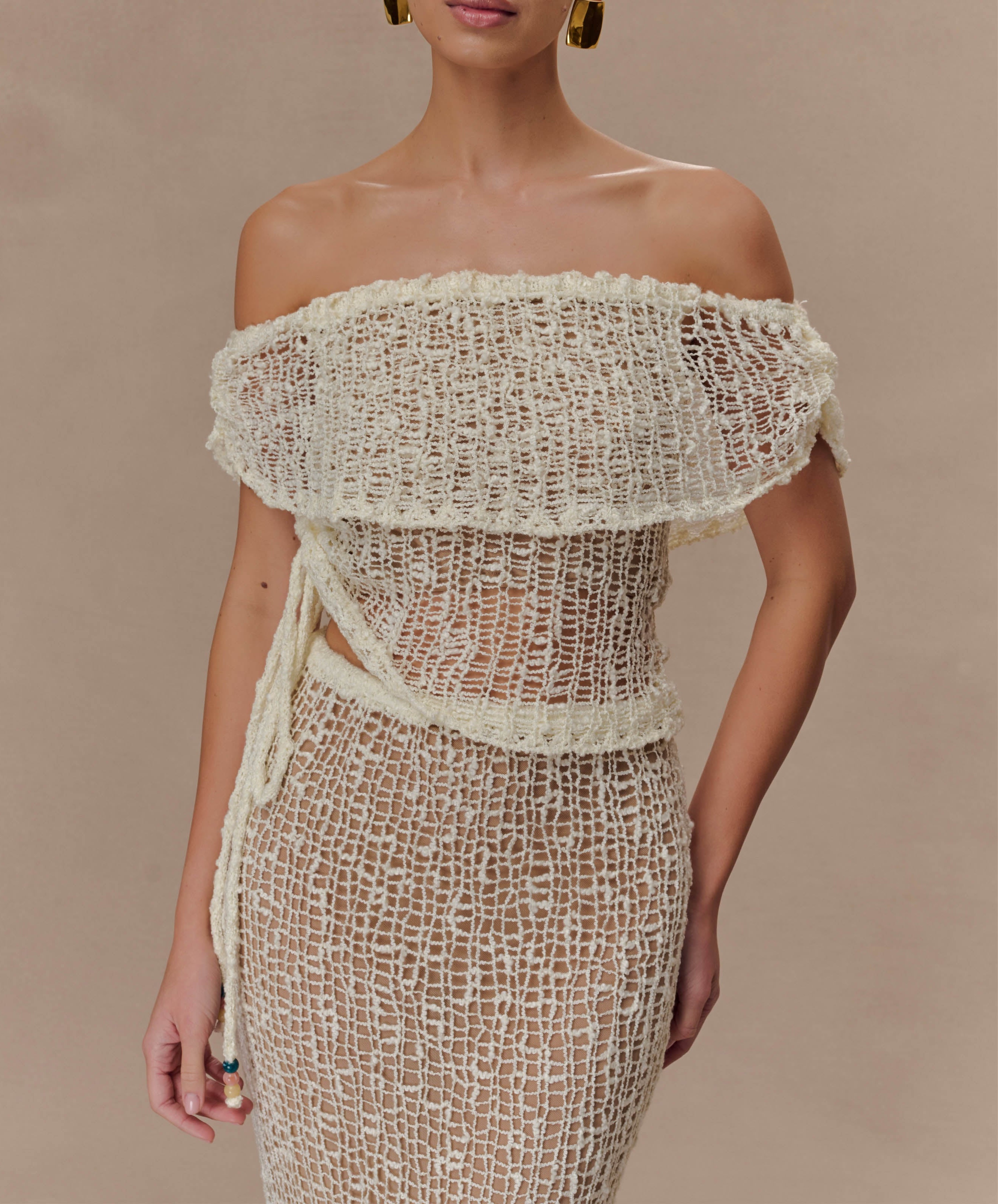 Ivory Off Shoulder Knit Top