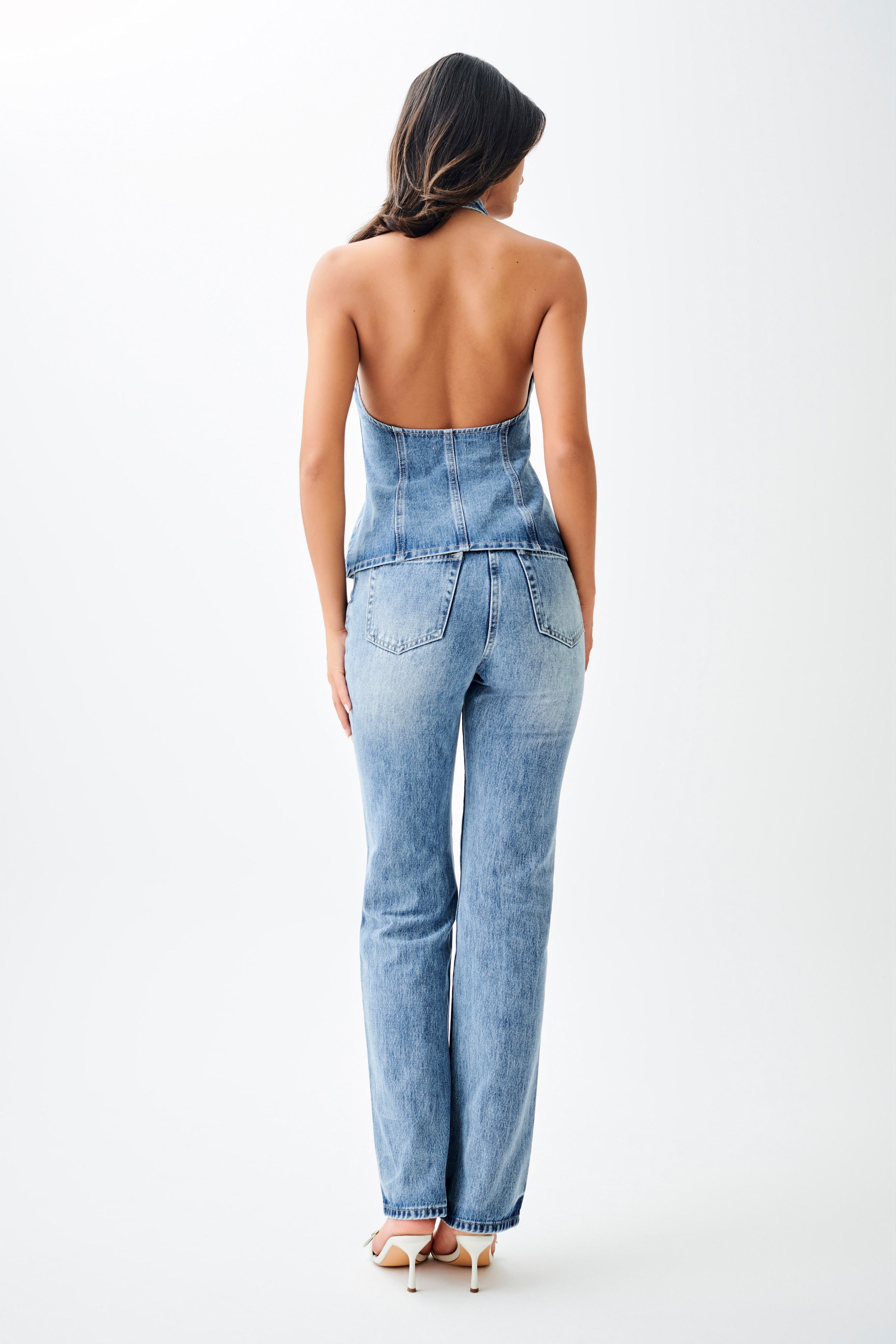 Blue High Waisted Straight Leg Jeans
