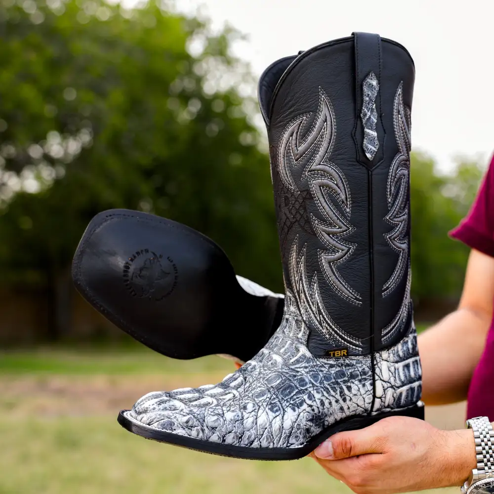 Rustic Eclipse Caiman Neck Leather Boots - Square Toe