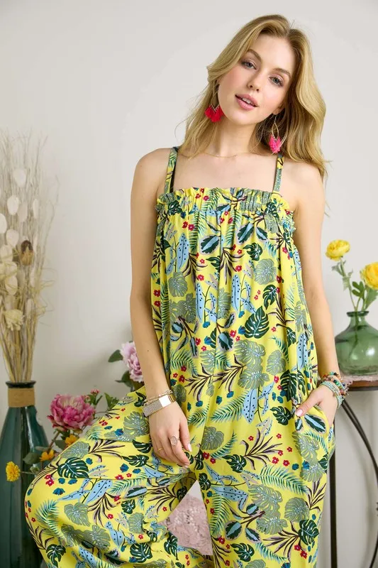 Elastic Detail Tropical Jumpsuit