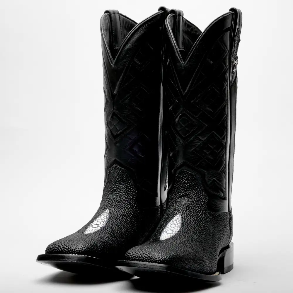 Black Stingray Leather Boots - Square Toe