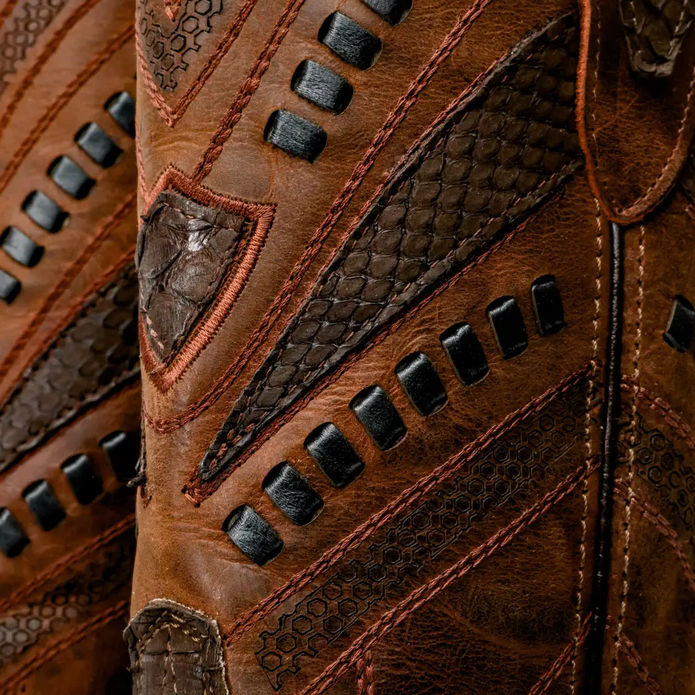 Matte Brown Genuine Python Boots - Square Toe