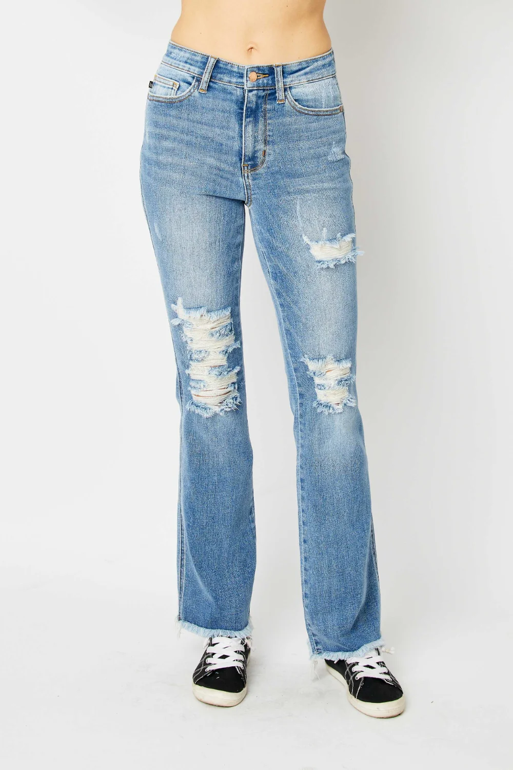 Blue Full Size Distressed Raw Hem Bootcut Jeans