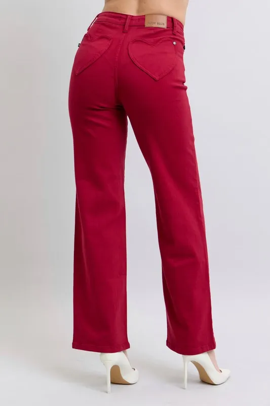 Blue Full Size High Waist Heart Shaped Back Pockets 90's Straight Jeans Plus Size