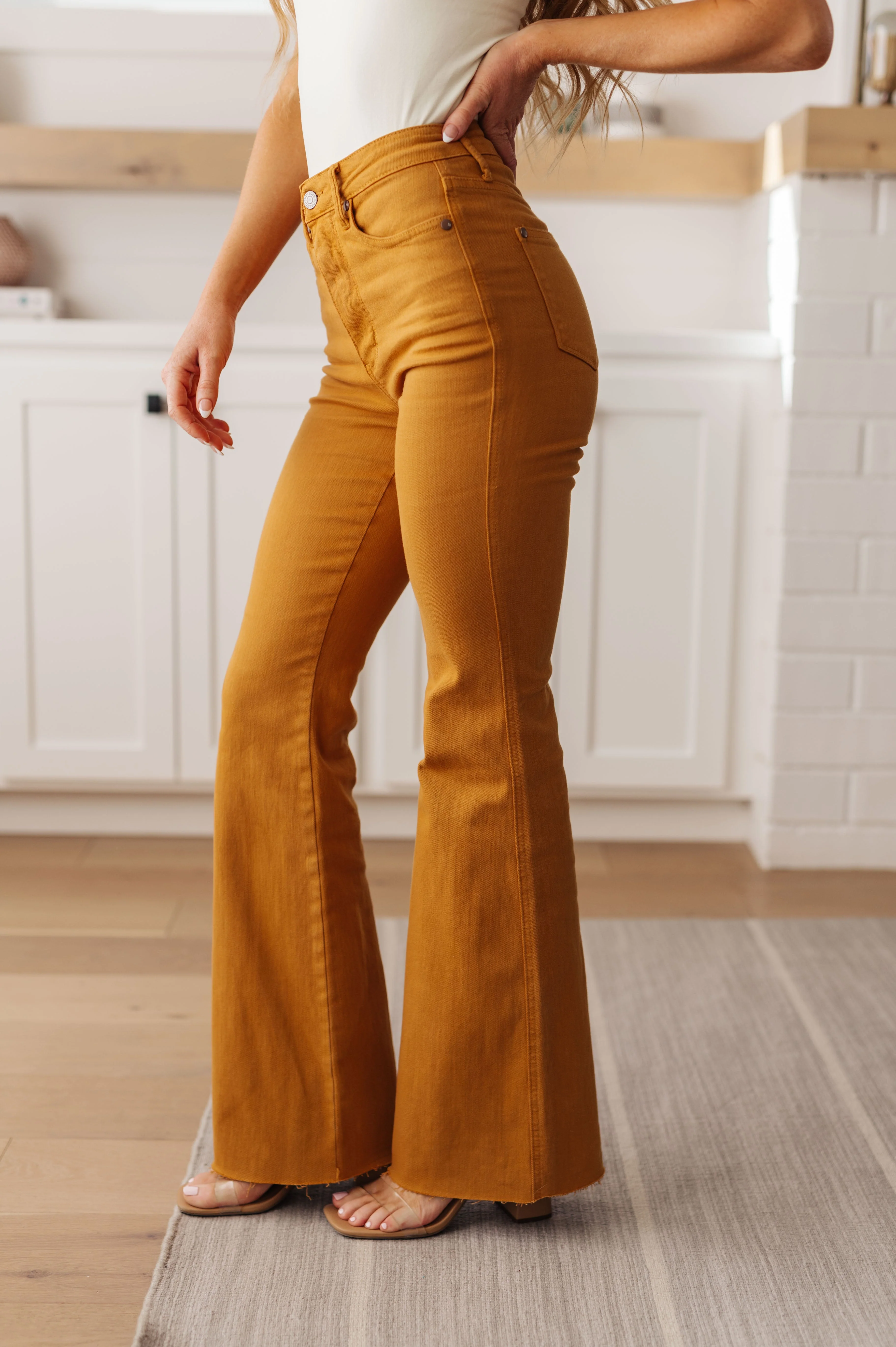 Blue Melinda High Rise Control Top Flare Jeans in Marigold