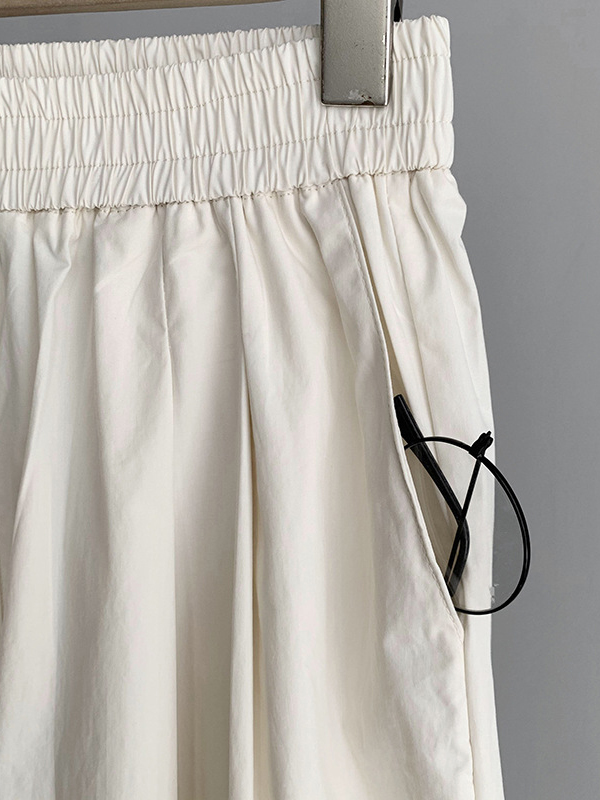 Elasticity Pleated Solid Color Split-Joint High Waisted Loose Trousers Pants