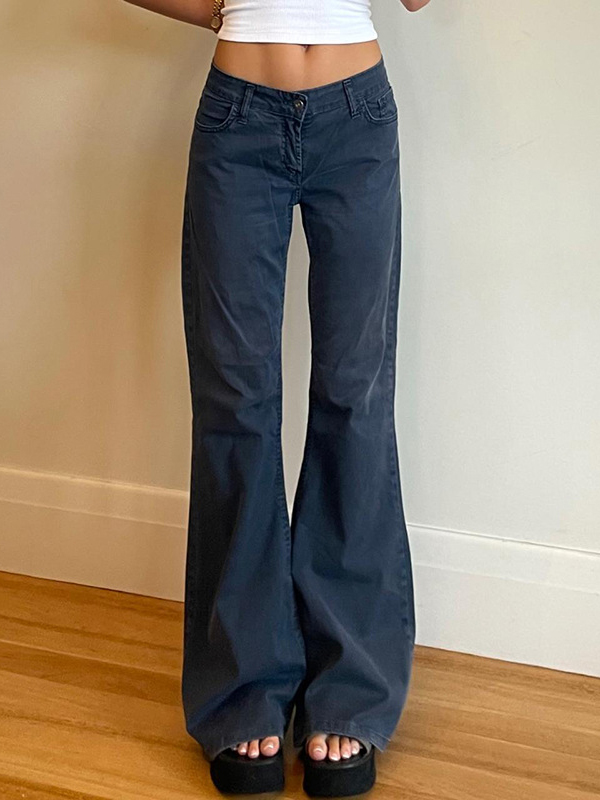 Solid Color Low Waist Flared Suit Pants