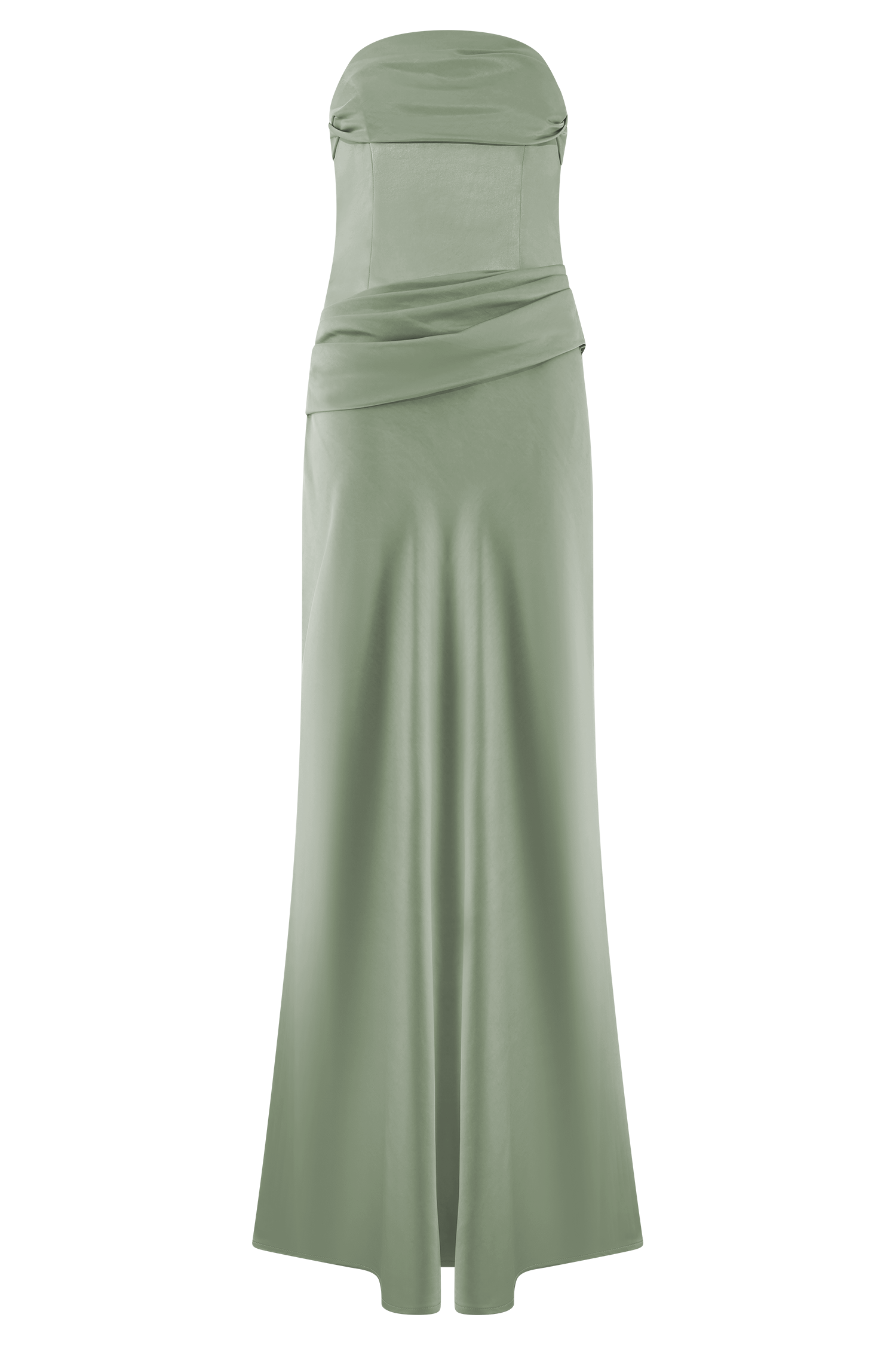 Sage Strapless Satin Maxi Dress