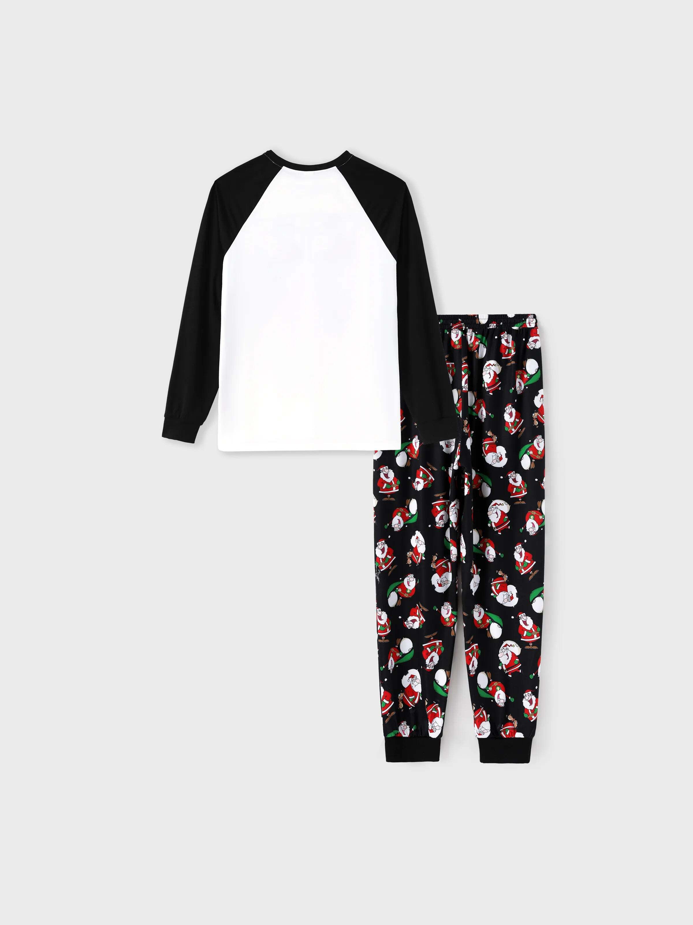 Christmas Matching Family Pajamas Set Christmas Santa Print Black and White PJS with Christmas Socks Black