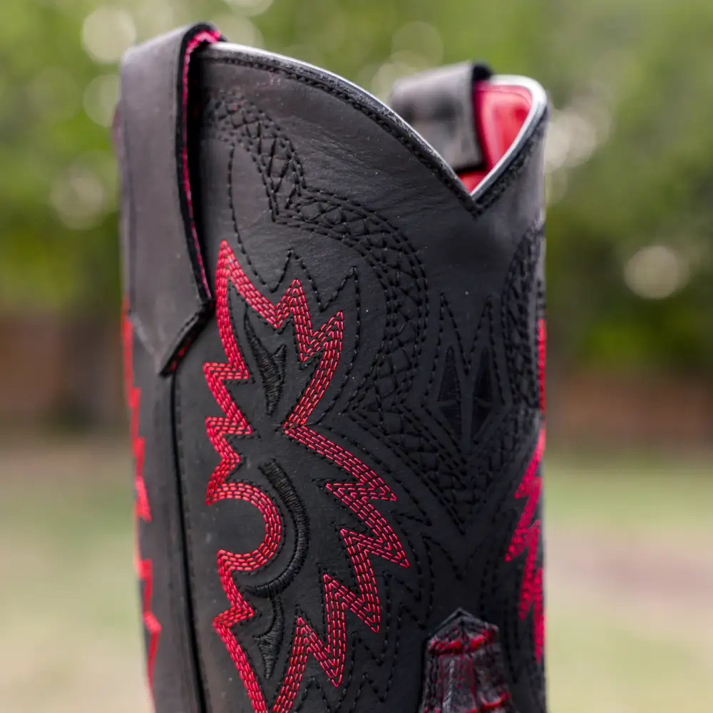 Black Cherry Caiman Belly Leather Boots With 3D Lightweight Sole - Composite Toe