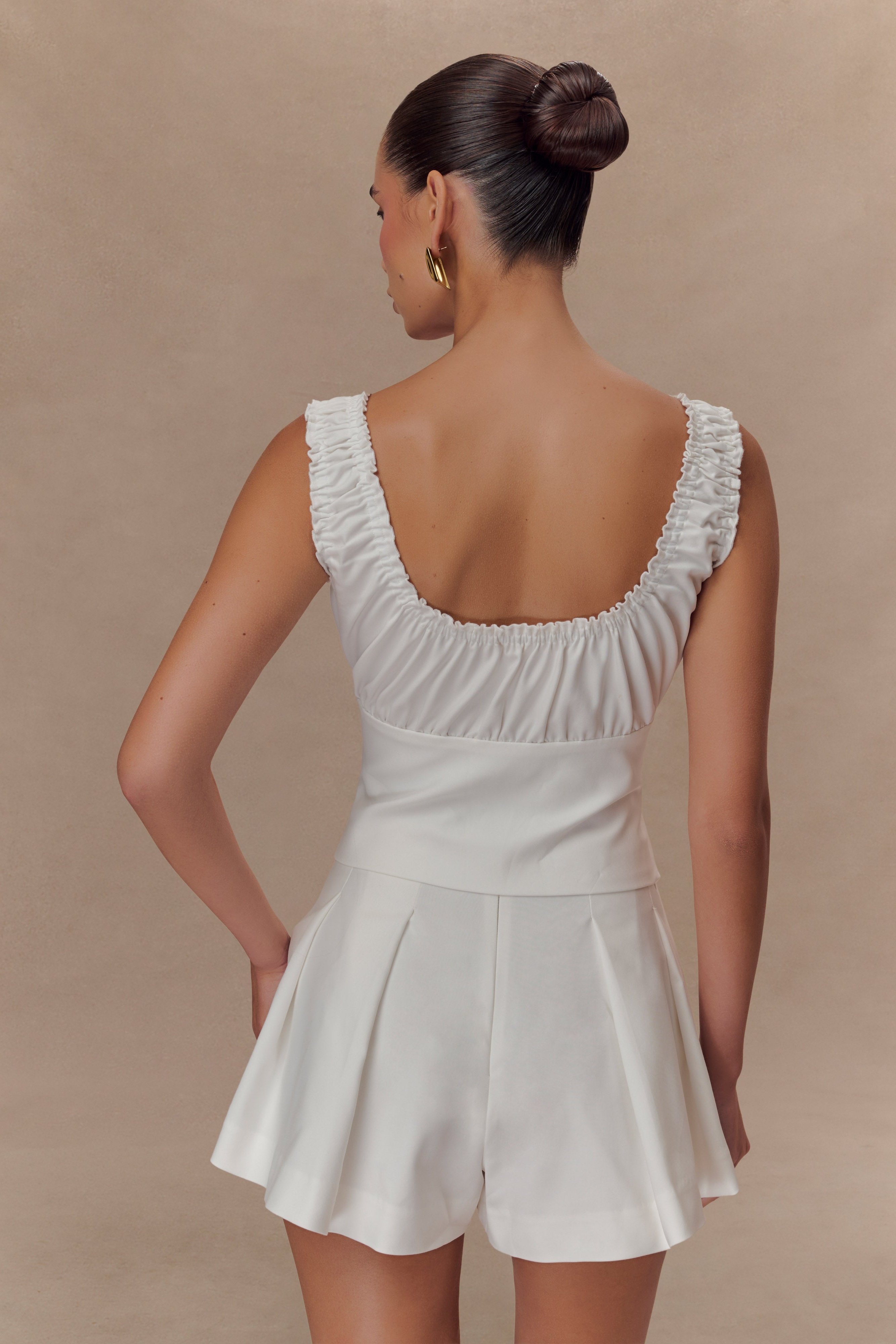 White Sleeveless Ruched Top