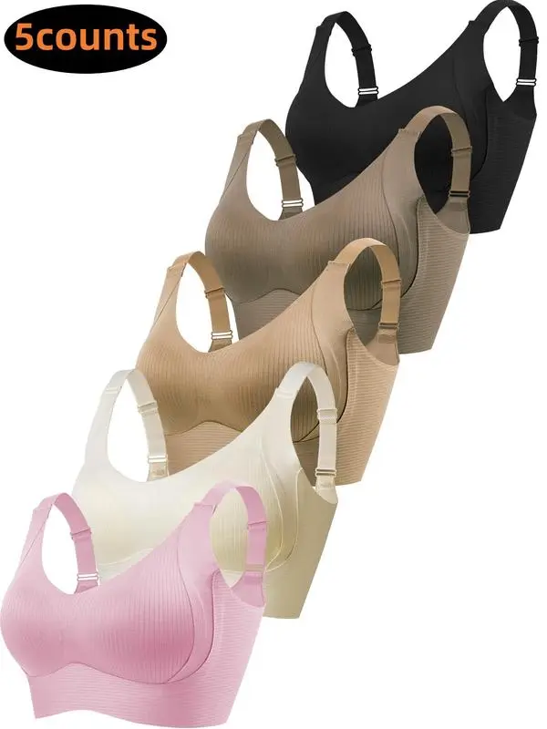 Women's Solid Color Wireless Bra, Comfortable Breathable Push Up Bra