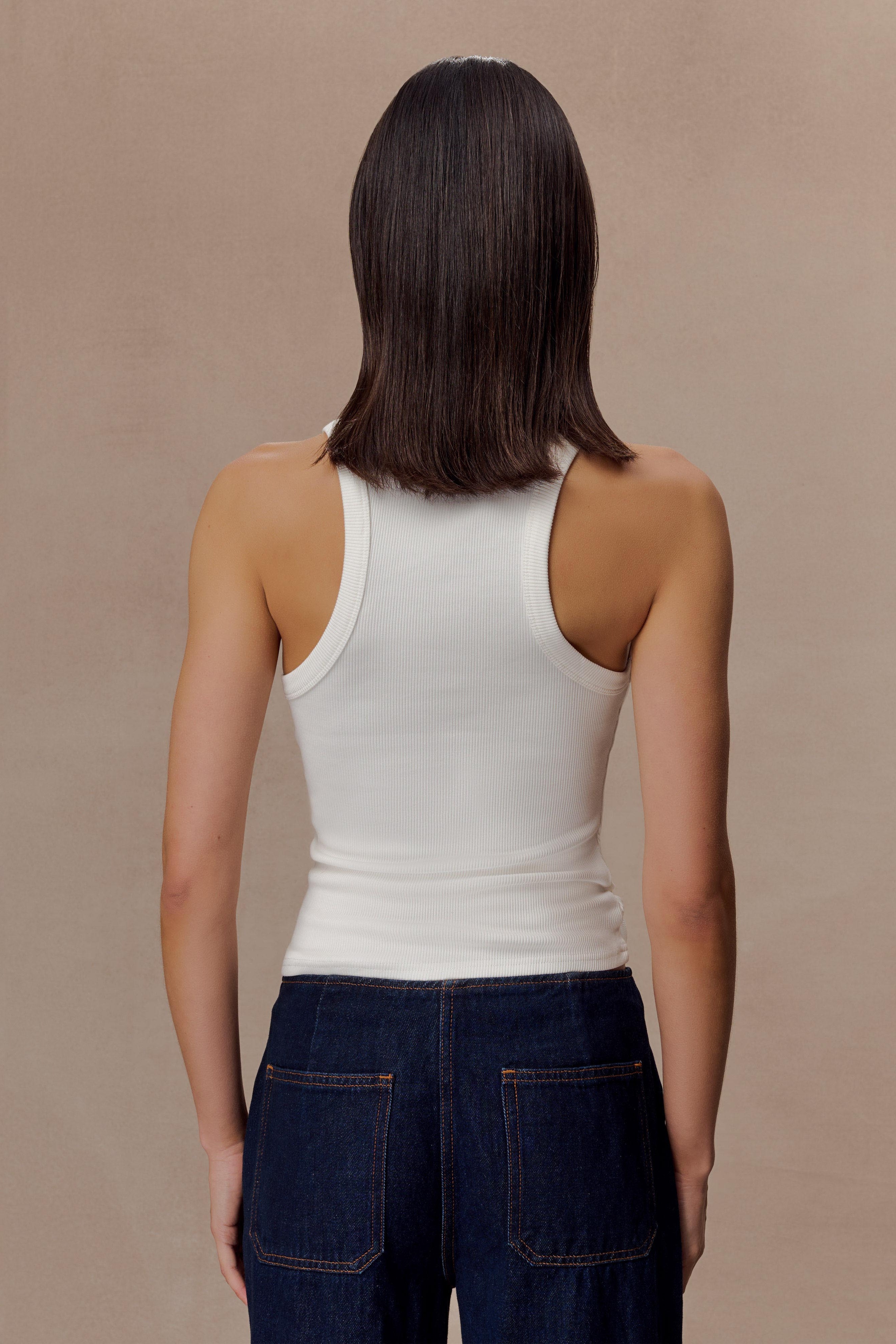 White Ribbed Sleeveless Top With Hardware