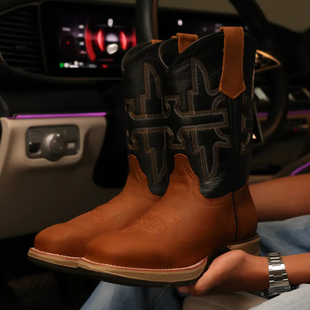 Light Honey Leather Work Boots - Square Toe