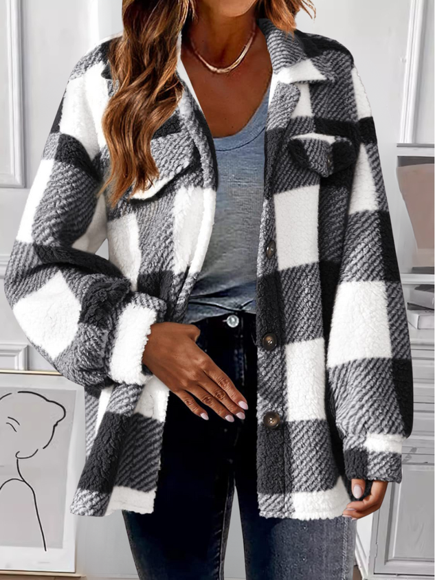 Casual Printing Shawl Collar Plaid Jacket