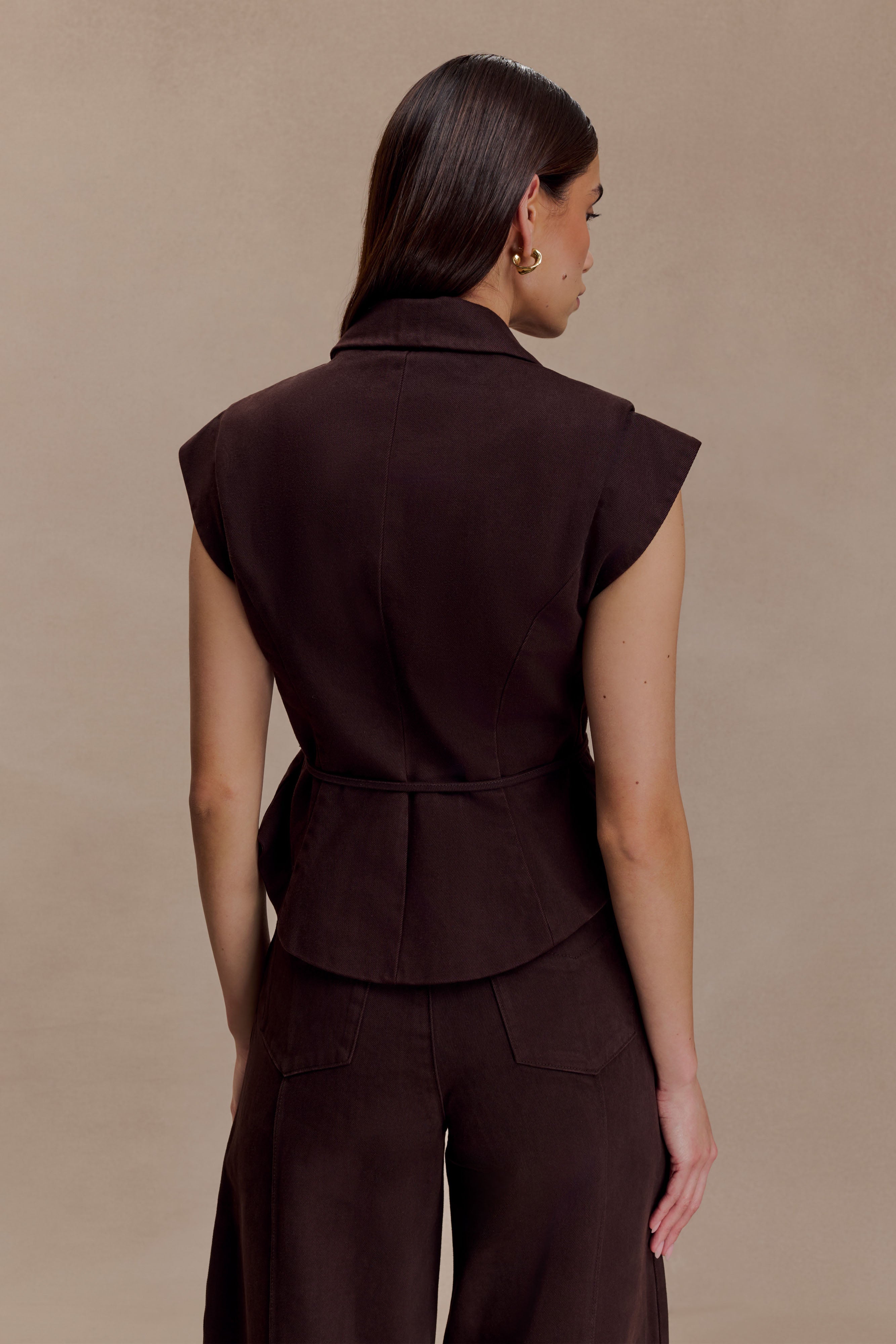 Chocolate Structured Tie Denim Top