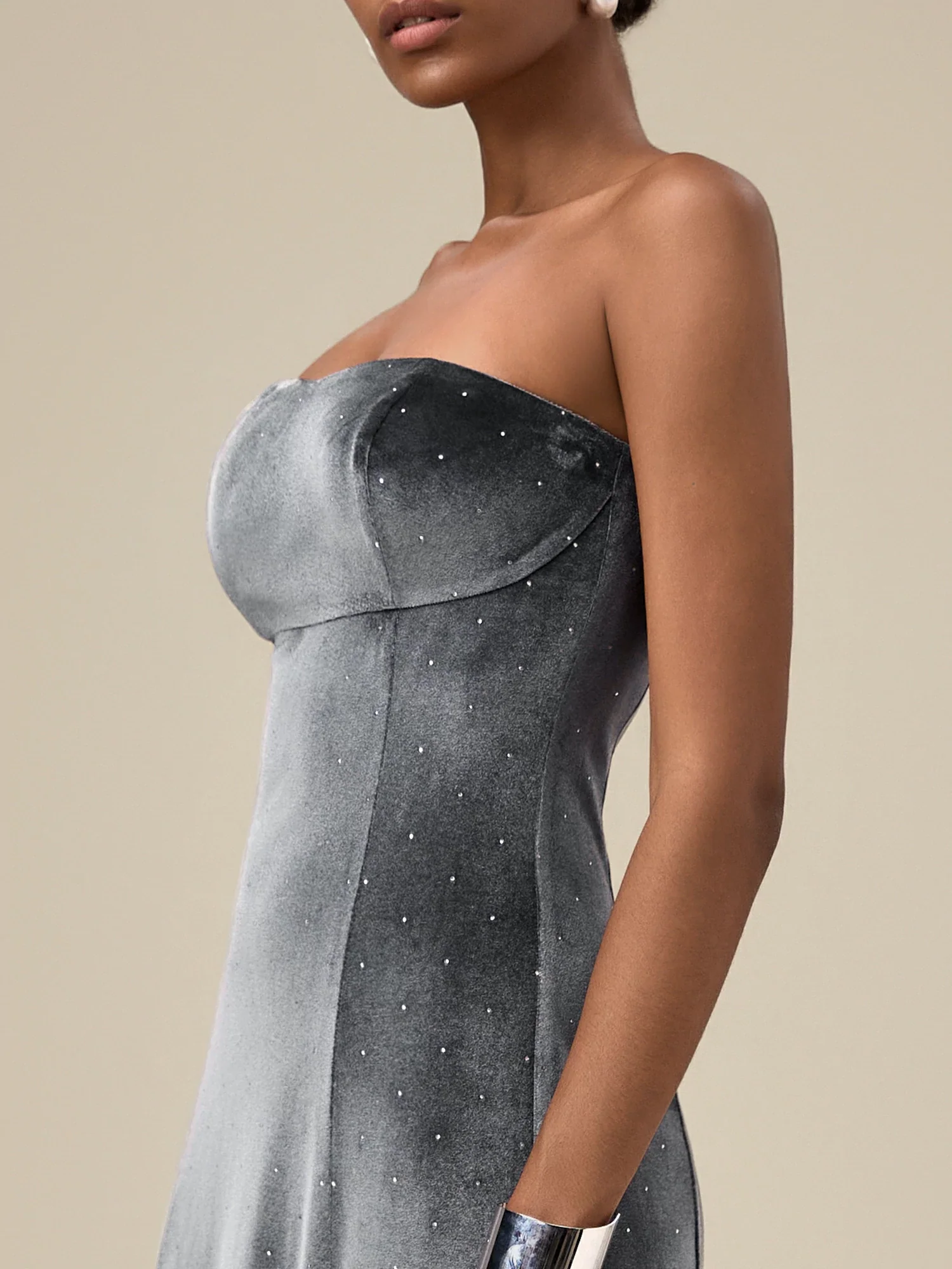 Women's Velvet Rhinestone Tube Dress