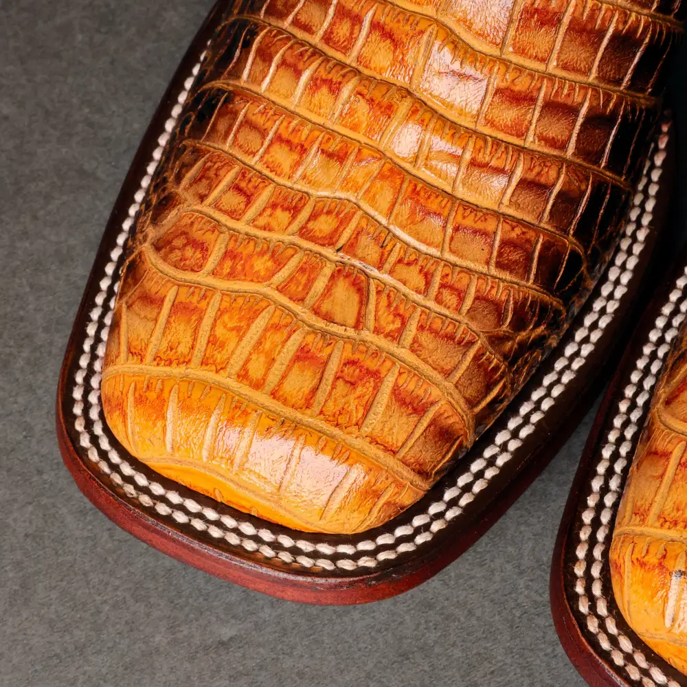 Two-Tone Caiman Belly Leather Boots - Square Toe