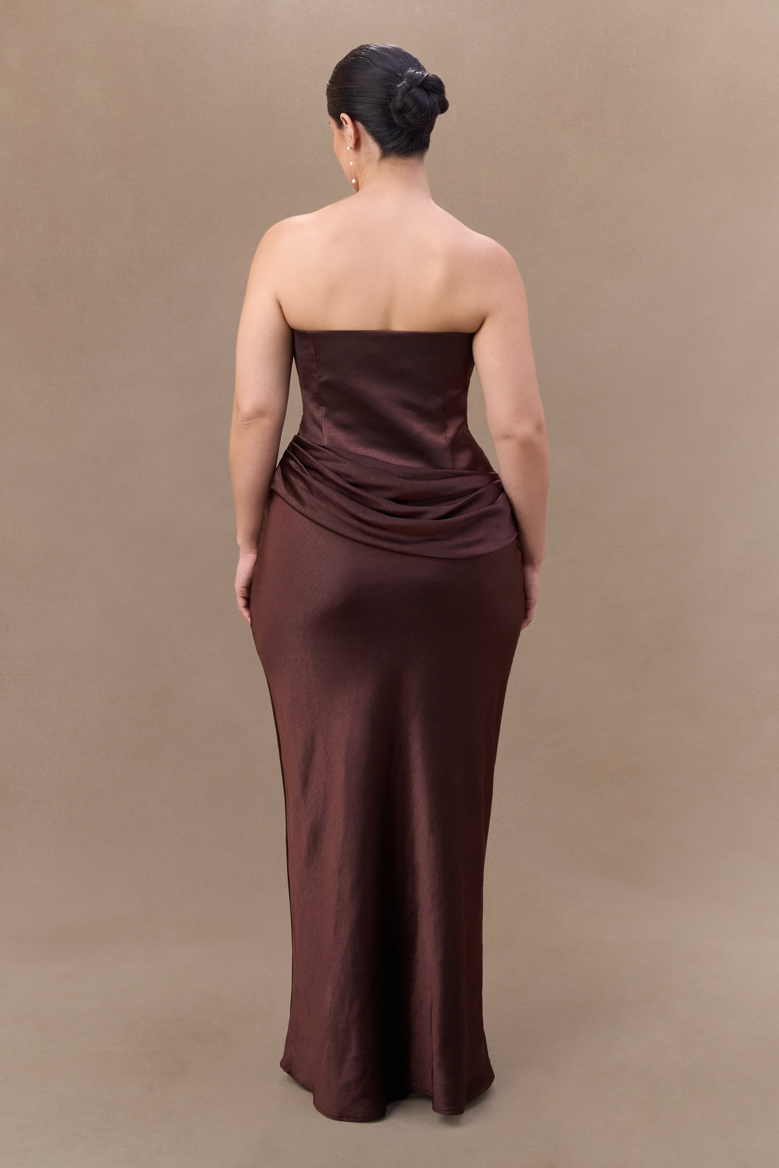 Chocolate Strapless Satin Maxi Dress