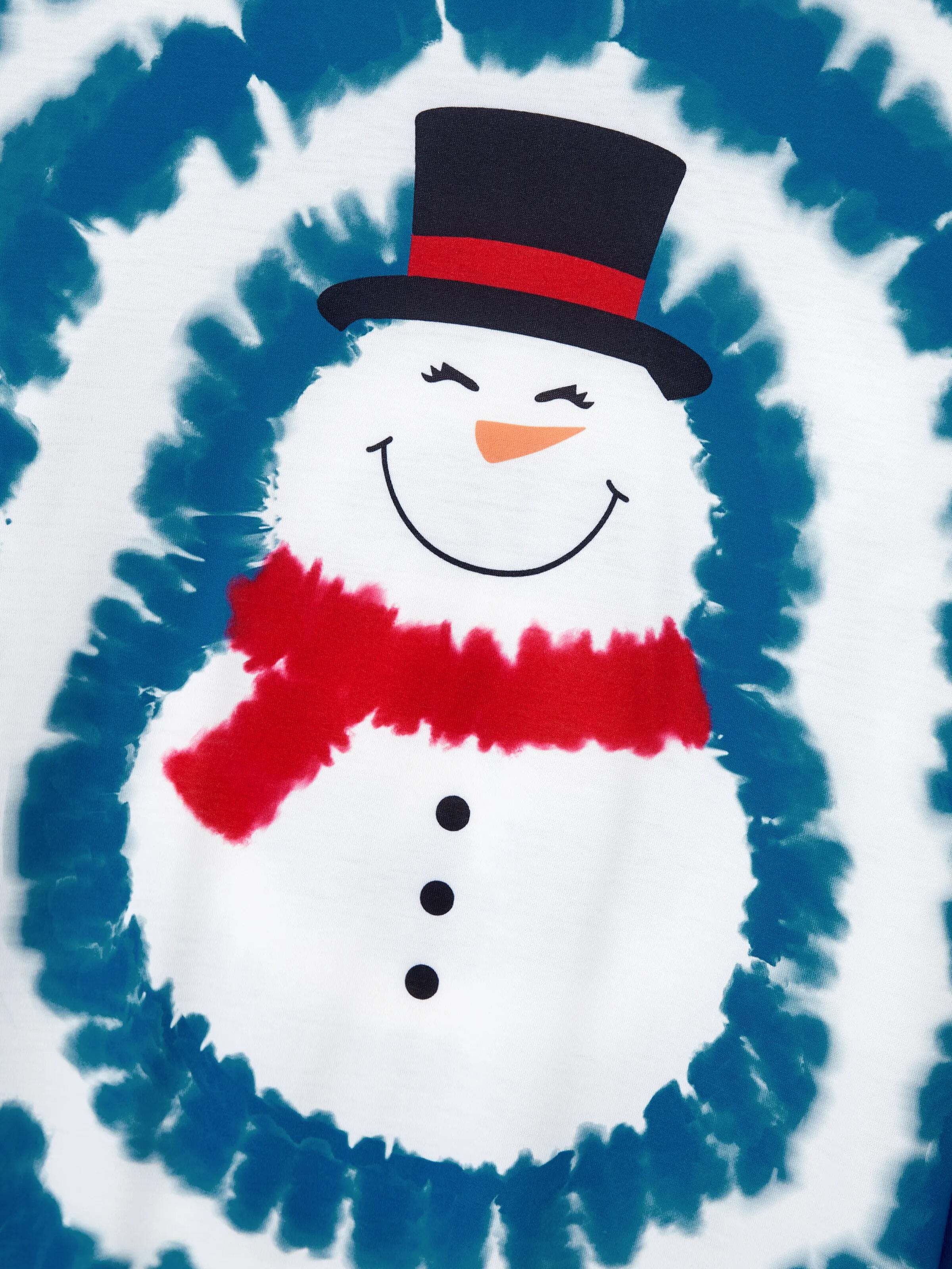 Christmas Matching Family Pajamas Set Tie-dye Snowman Print Blue PJS with Christmas Socks Deep Blue