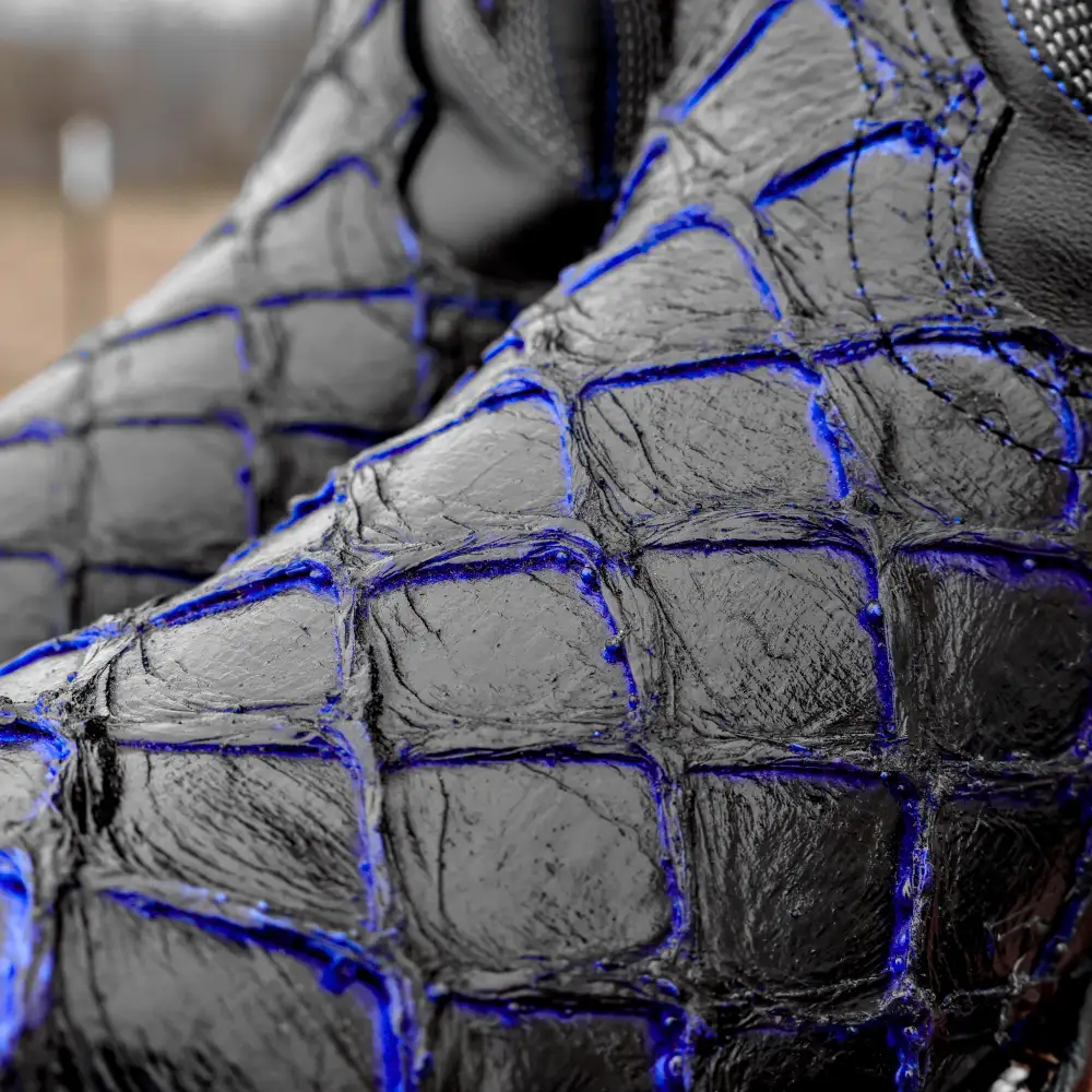 Black/Blue Pirarucu Leather Boots - Square Toe