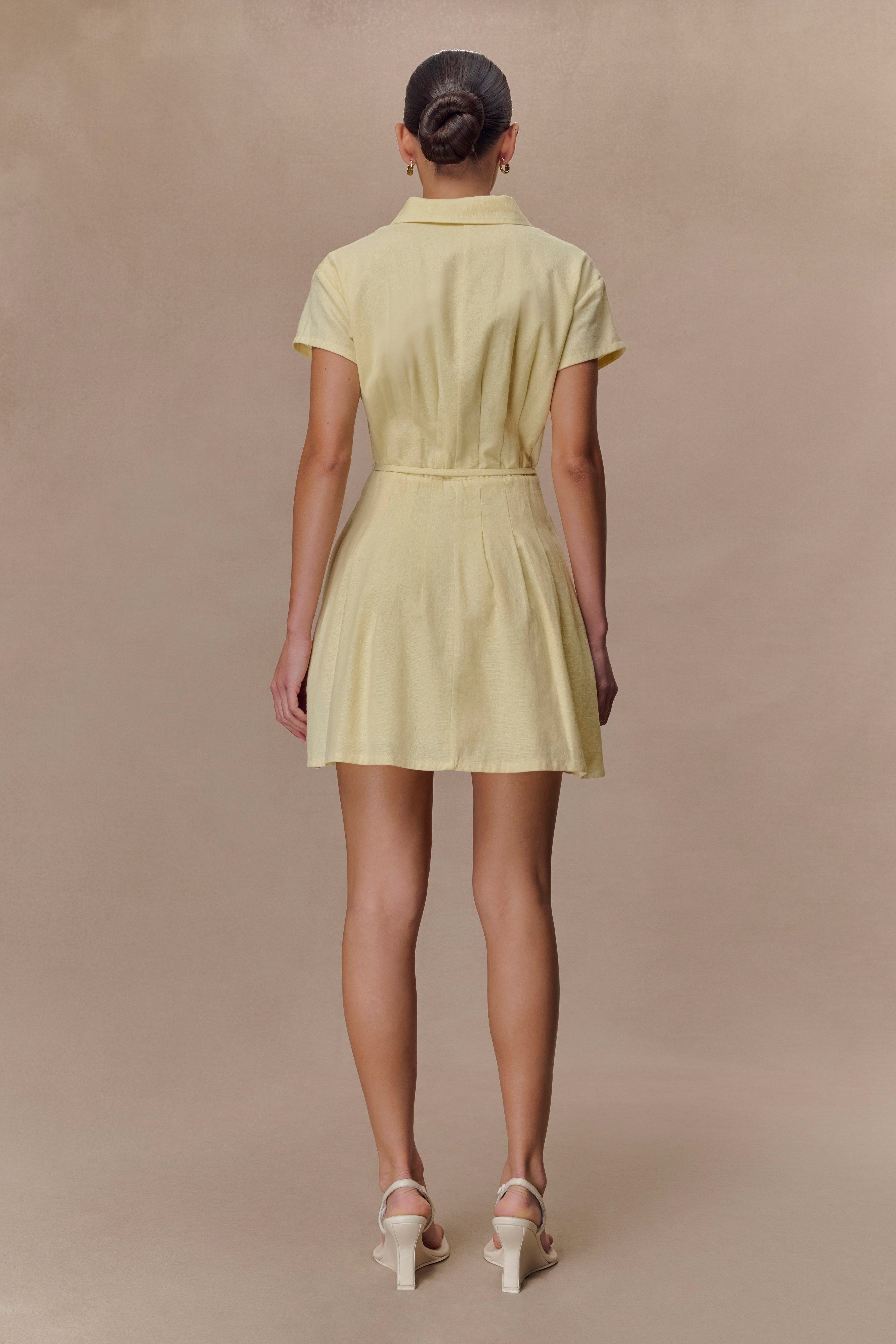 Lemon Buttoned Linen Mini Dress
