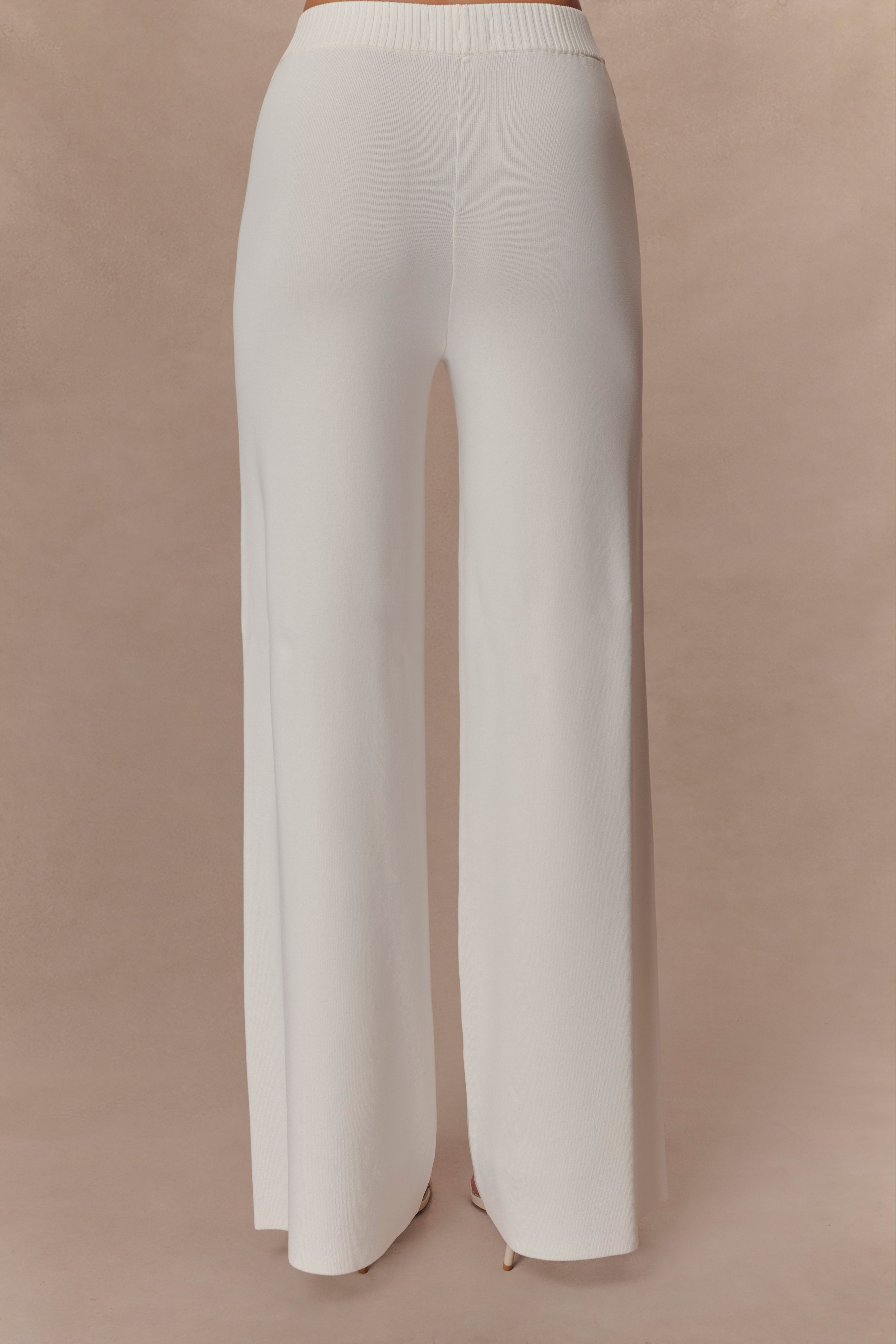 White Wide Leg Knit Pant