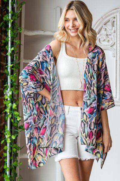 Full Size Multi Color Snake Open Cardigan