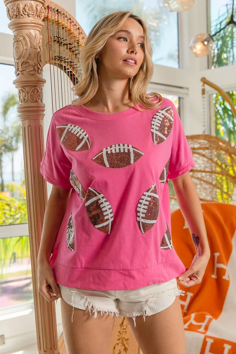 Game Day Sequins Patched Half Sleeves Top