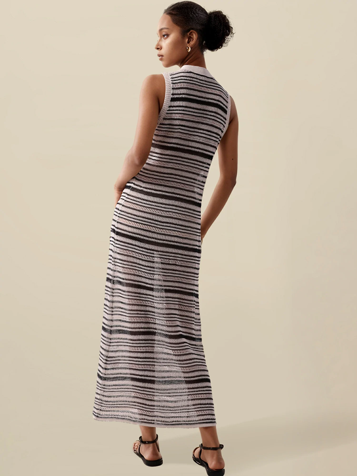 Lyocell V-Neck Sleeveless Striped Dress
