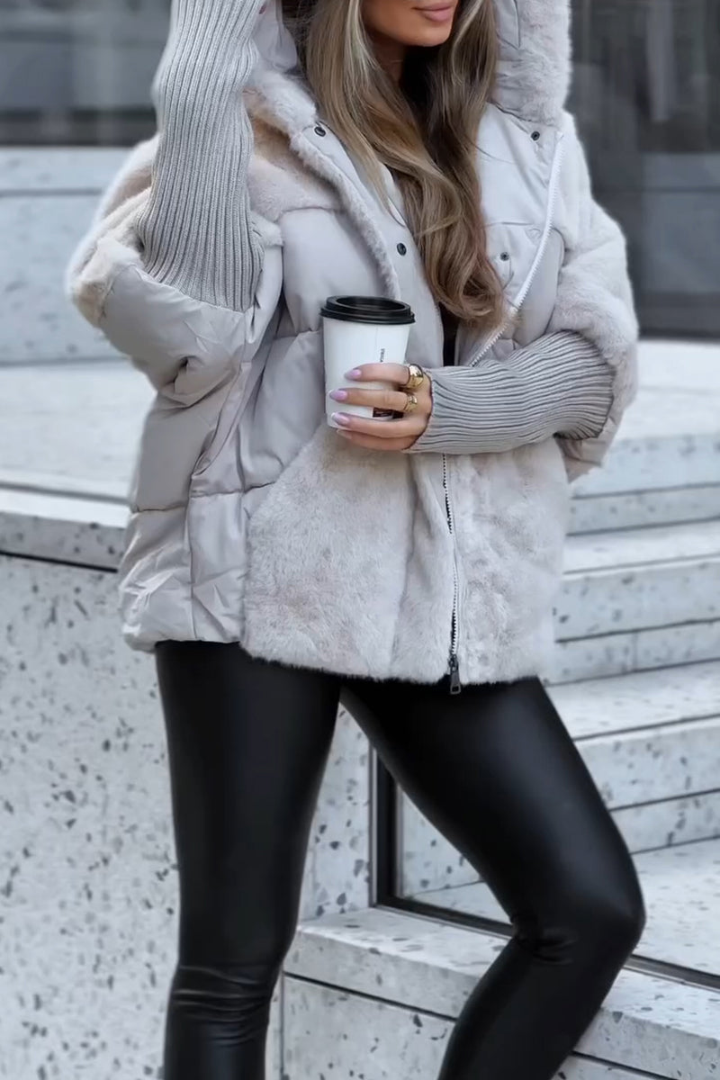 Women's Fashionable Patchwork Color Hooded Thermal Jacket