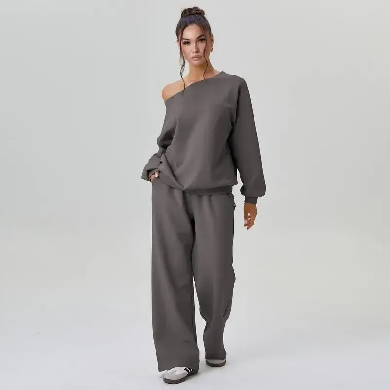 Women’s Sloping Shoulder Top & Wide Leg Pants Set