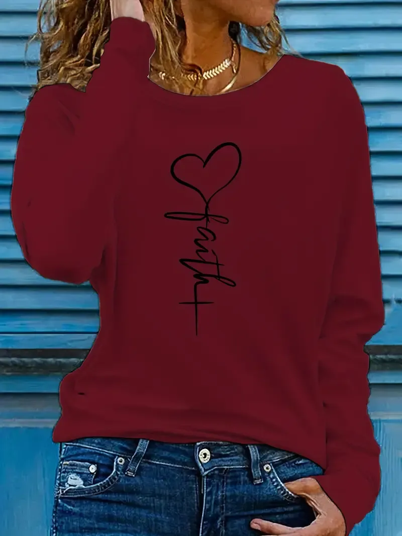 Soft Polyester Women's Casual Long Sleeve Crew Neck T-Shirt