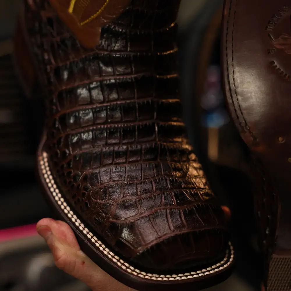 Chocolate Brown American Gator Belly Leather Boots - Square Toe