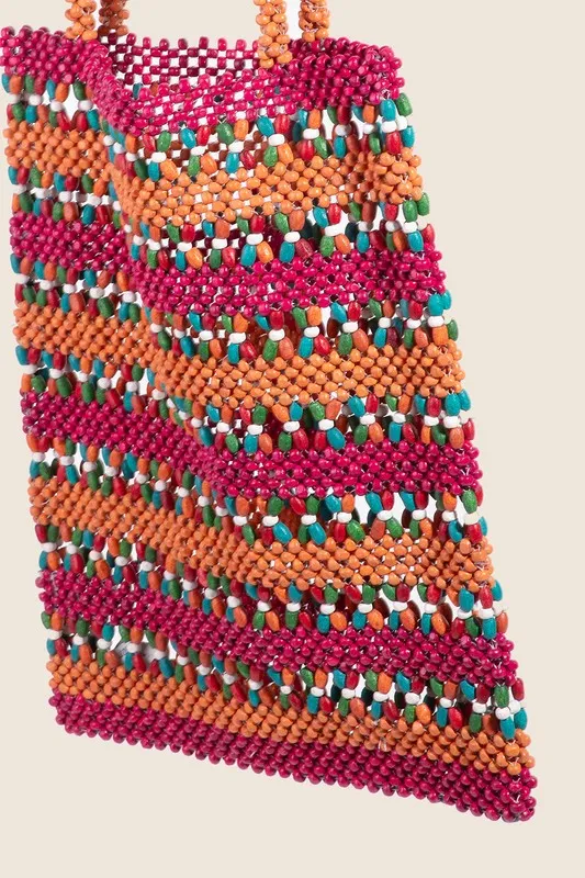 Fame Contrast Wooden Beaded Tote Bag
