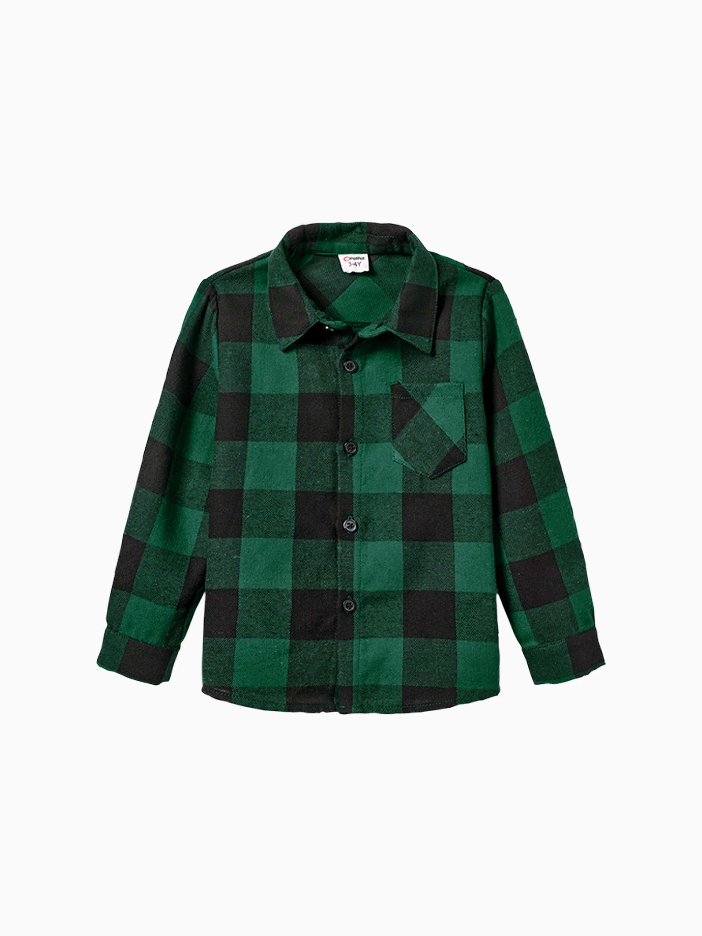 Family Matching Sets Green Plaid Long Sleeves Shirt or Tulle Mesh Dress DarkGreen